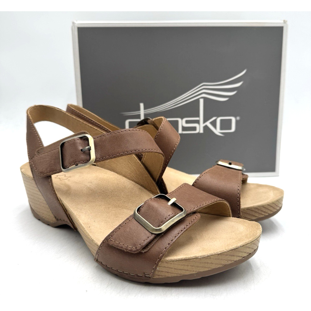 Dansko Brown Leather Buckle Wedge Sandals